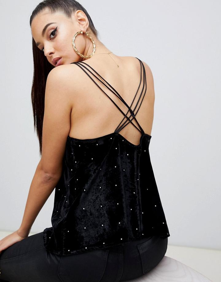 Asos Design Velvet Cami With Hot Fix-black