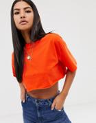 Asos Design Super Crop T-shirt With Raw Edge In Red - Red