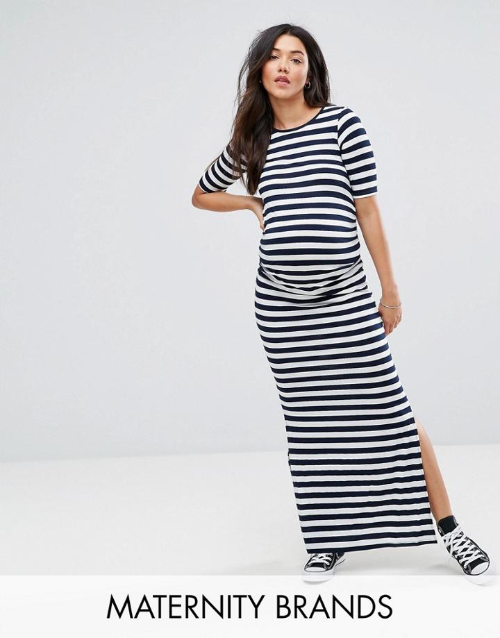 Bluebelle Maternity Striped Maxi Dress With Side Split - Multi