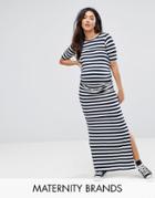 Bluebelle Maternity Striped Maxi Dress With Side Split - Multi
