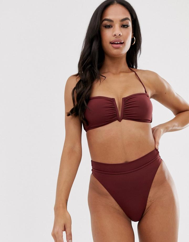 Seafolly V Wire Bandeau Bikini Top In Plum - Purple