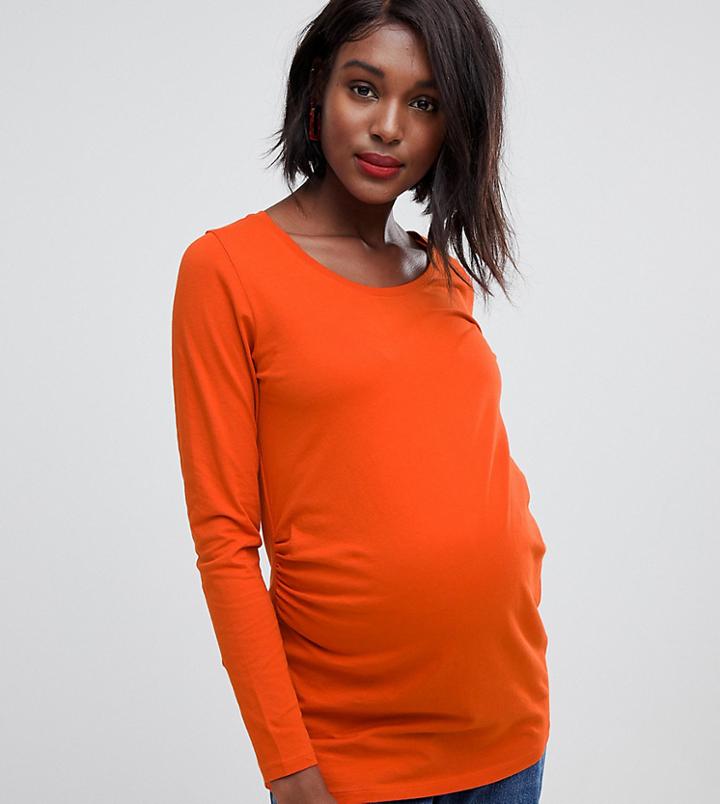 New Look Maternity Long Sleeve Stripe Top In Orange - Orange