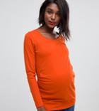 New Look Maternity Long Sleeve Stripe Top In Orange - Orange