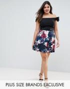 Coast Plus Floral Printed Skirt With Peplum Hem - Black