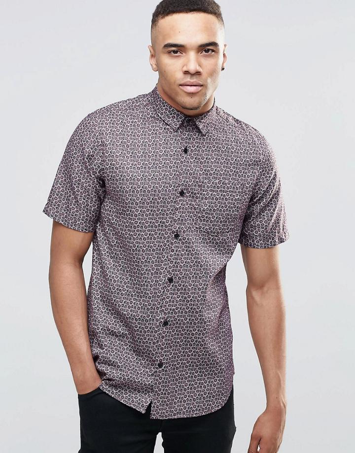 New Look Shirt In Regular Fit With Small Print - Purple
