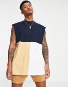 Asos Design Oversized Tank Top With Color Block In White - White