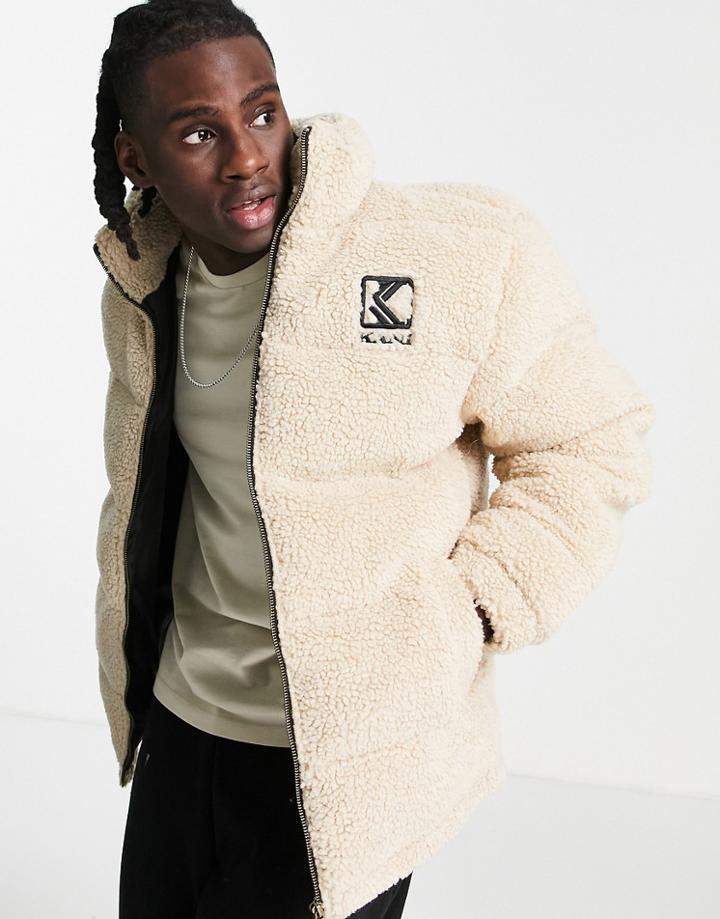 Karl Kani Retro Puffer Jacket In Light Cream Borg-gray
