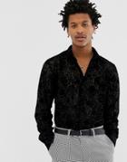 Twisted Tailor Super Skinny Shirt In Lace Flocking - Black
