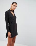 Asos Mini Wrap Dress With Tab Side Detail - Black