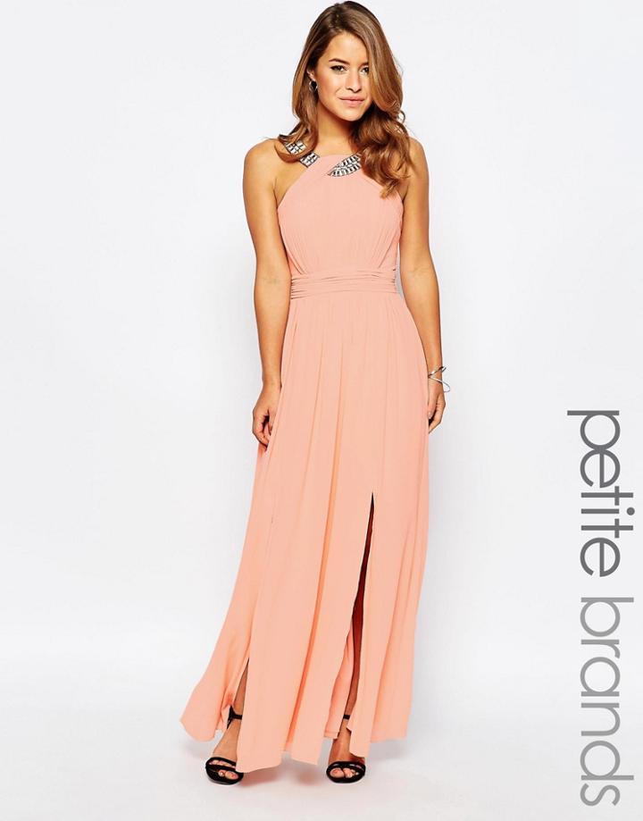 Little Mistress Petite Maxi Dress With Embellished Strap - Peach