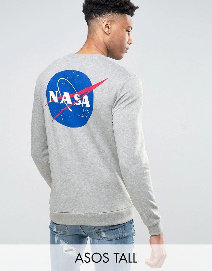 Asos Tall Sweatshirt With Nasa Print In Gray Marl - Gray