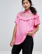 Lazy Oaf Bad For You Sheer Frilly Oversized T-shirt - Pink