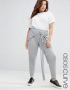 Asos Curve Rib Jogger With Tie Front - Gray
