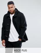 Asos Plus Wool Mix Duffle Coat In Black - Black