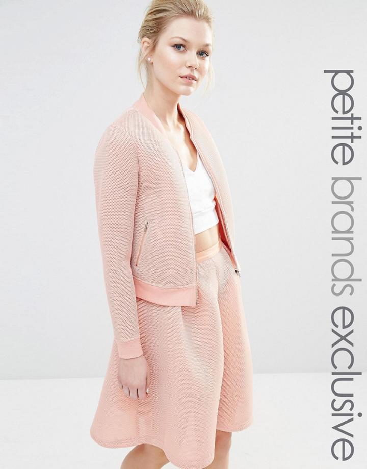 True Decadence Petite All Over Mesh Bomber - Peach