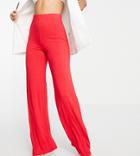 Flounce London Tall High Waisted Wide Leg Pants In Red