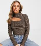Asyou Ribbed Cut Away Polo Top In Chocolate-brown