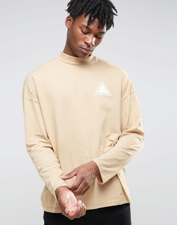 Asos Oversized Long Sleeve T-shirt With Chest Print And Turtleneck - Yellow