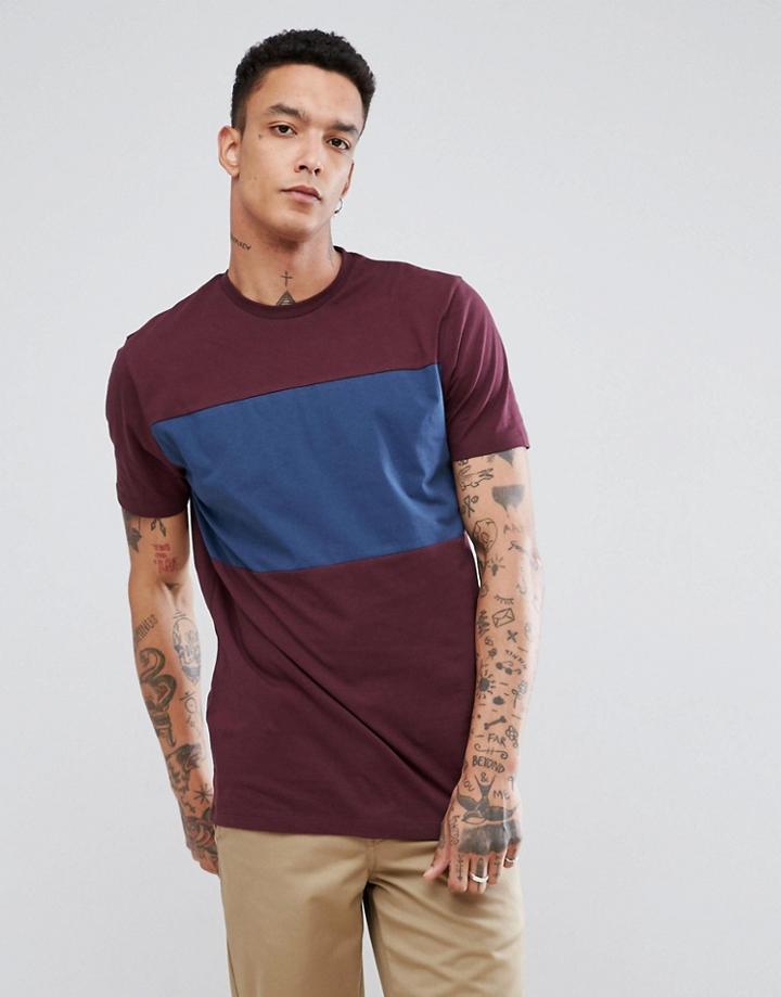 Asos Relaxed Fit Color Block T-shirt With Ringer Neck - Red