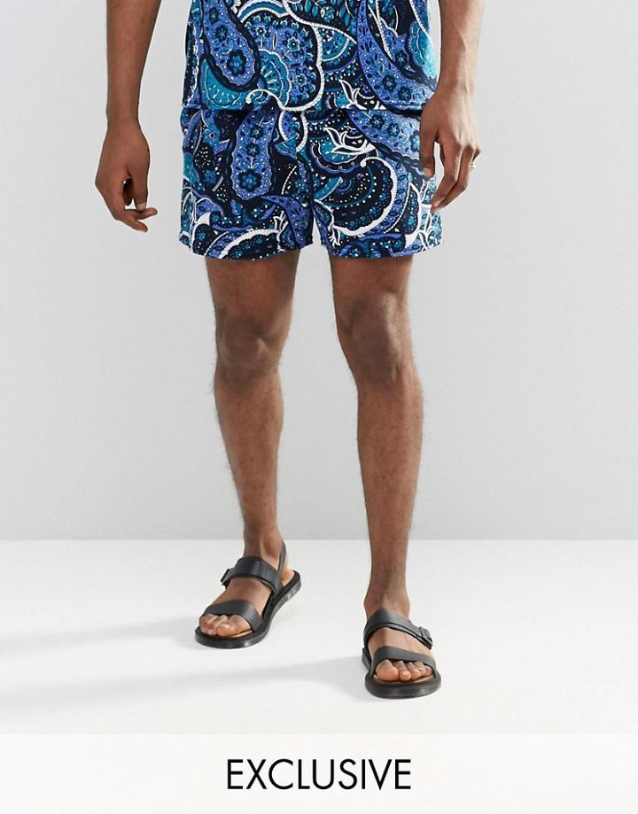 Reclaimed Vintage Festival Shorts In Paisley Print - Navy