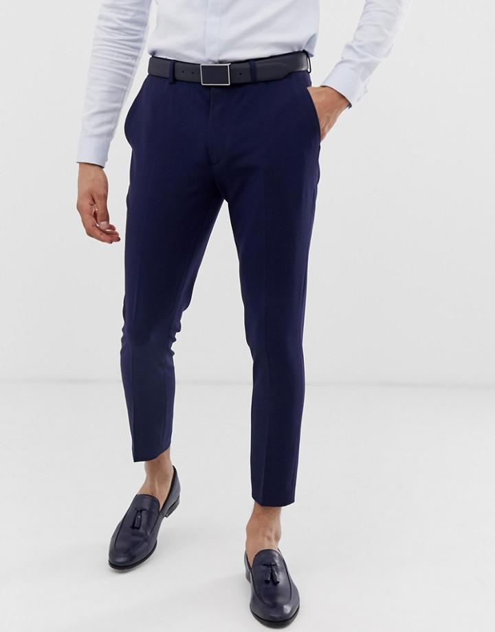 Asos Design Super Skinny Cropped Smart Pants In Navy - Navy