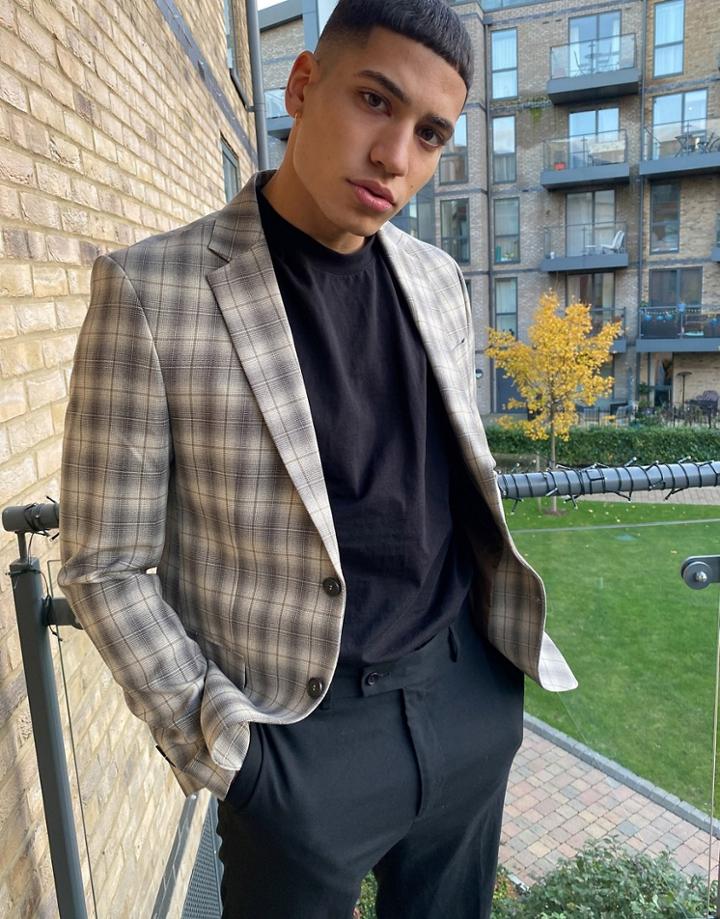 Bolongaro Trevor Super Skinny Plaid Suit Jacket-grey