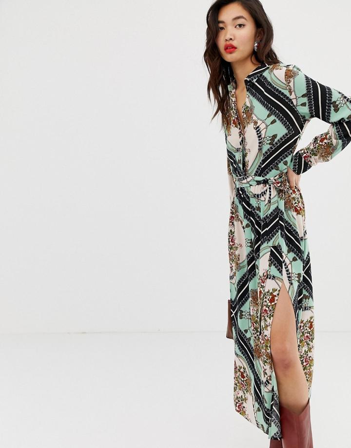 Stradivarius Scarf Print Maxi Dress In Multi - Multi