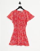 & Other Stories Ecovero Cinched Waist Mini Dress In Red Floral