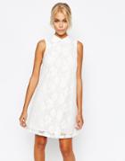 Fashion Union Lace Shift Dress With Collar - White