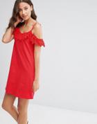 Asos Tall Cold Shoulder Lace Trim Dress - Red