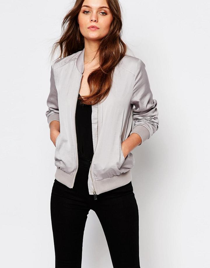New Look Sateen Bomber - Stone