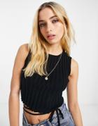 Glamorous Wide Rib Crop Top With Waist Tie Detail-black