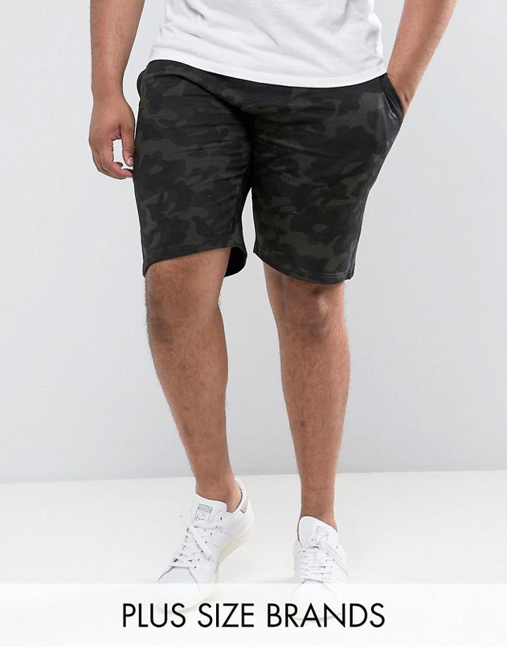 Jacamo Plus Jersey Short With Camo Print In Khaki - Green
