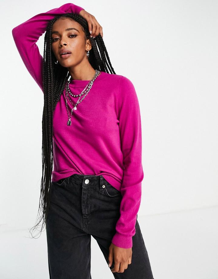 Vero Moda Round Neck Sweater In Fuchsia-pink