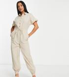 Vila Petite Exclusive Linen Touch Jumpsuit In Beige-neutral