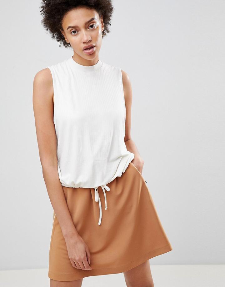 Moss Copenhagen Sleeveless Top With Tie Waist In Rib - White