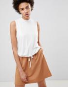 Moss Copenhagen Sleeveless Top With Tie Waist In Rib - White