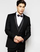 Hart Hollywood By Nick Hart 100% Wool Tuxedo Suit Jacket In Slim Fit - Black