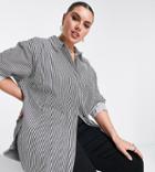 Asos Design Curve Edit Longline Oversized Poplin Shirt In Mono Stripe-multi