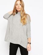 Asos Asymmetric Hem High Neck Top - Gray Marl