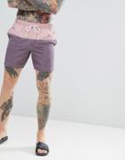 Asos Design Swim Short In Purple Cut & Sew Acid Wash In Mid Length - Purple