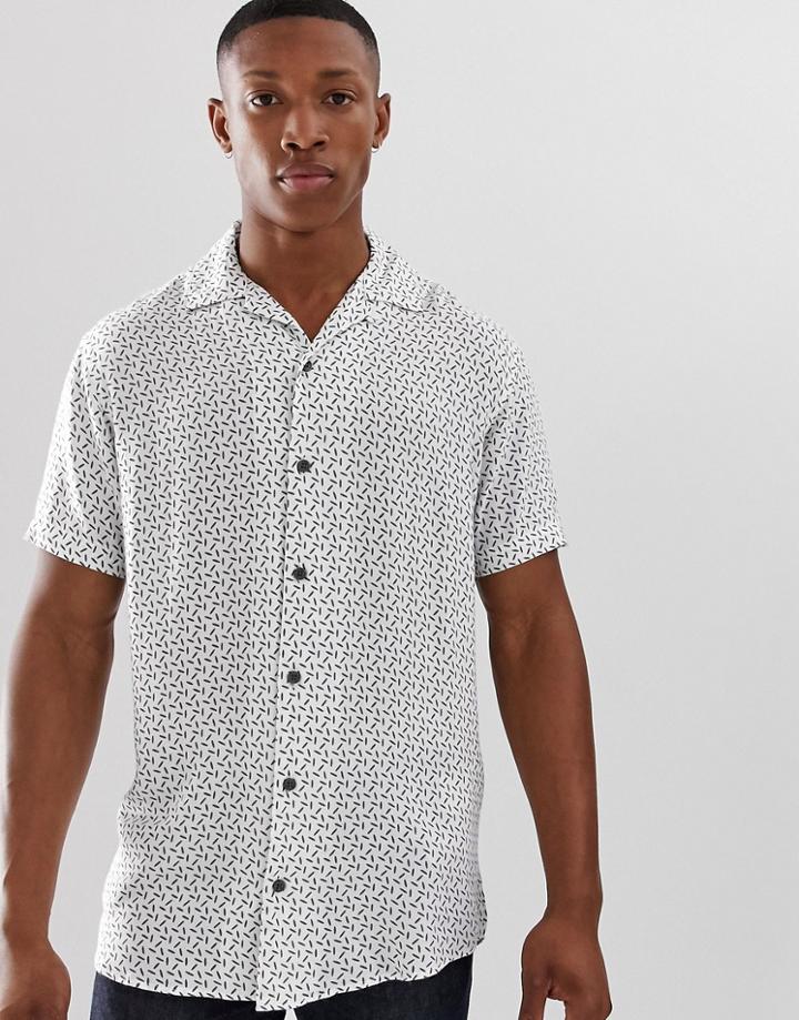 Jack & Jones Premium Revere Collar Short Sleeve Printed Shirt In White