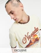 Reclaimed Vintage Inspired Organic Cotton Ringer T-shirt With 70s Mountain Print-white
