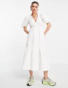 River Island Textured Wrap Midi Dress In White