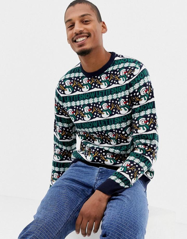 Threadbare Let It Snow Holidays Knitted Sweater-navy