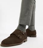 Dune Wide Fit Monk Shoes In Brown Suede - Brown