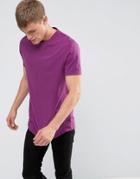 Asos Longline T-shirt With Crew Neck And Curve Hem - Purple