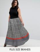 Elvi Plus Maxi Pleated Skirt In Border Print - Multi