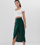 Asos Design Tall Wrap Midi Skirt With Tie Side-green