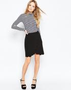 Asos Wrap Pencil Skirt With Scallop Detail - Black
